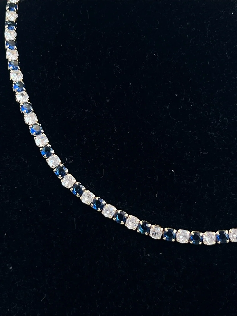 Alternating  Blue and Clear Tennis Necklace (4mm stones)